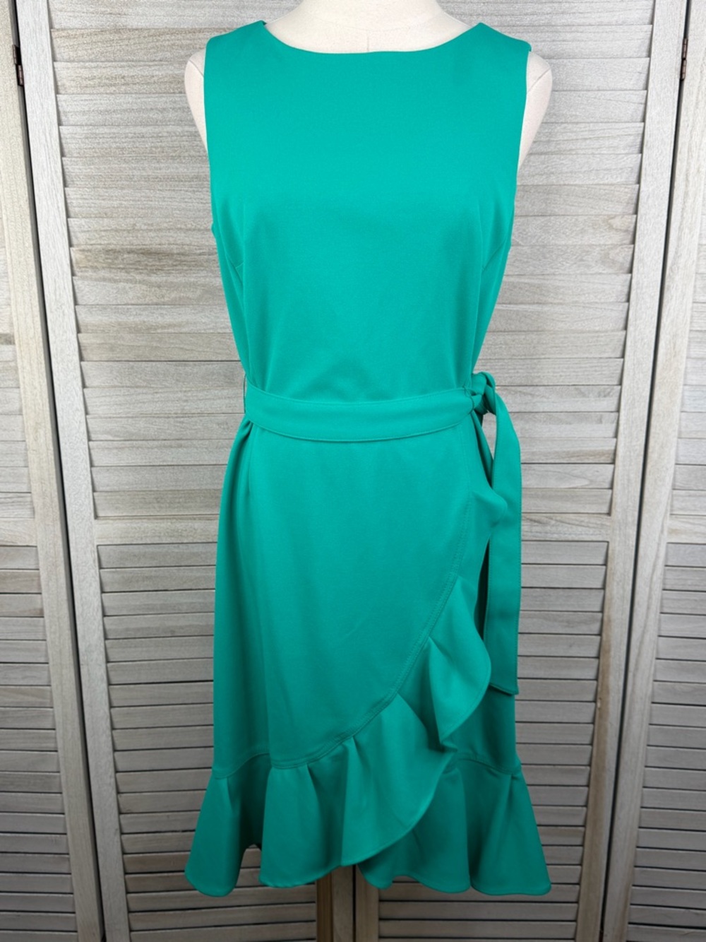 CALVIN KLEIN Teal Wrap Style Sleeveless Midi Dress-10